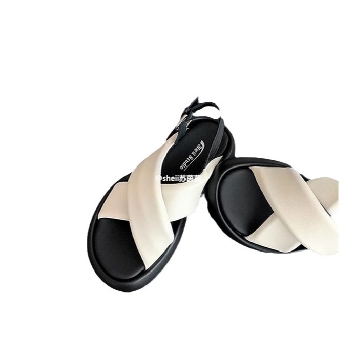 Ddmysports Suyin Same Cloud Summer Genuine Leather Cross Strap Casual Thick Sole Bubble Bread Sandals For Women S Summer New Style OUTDOOR