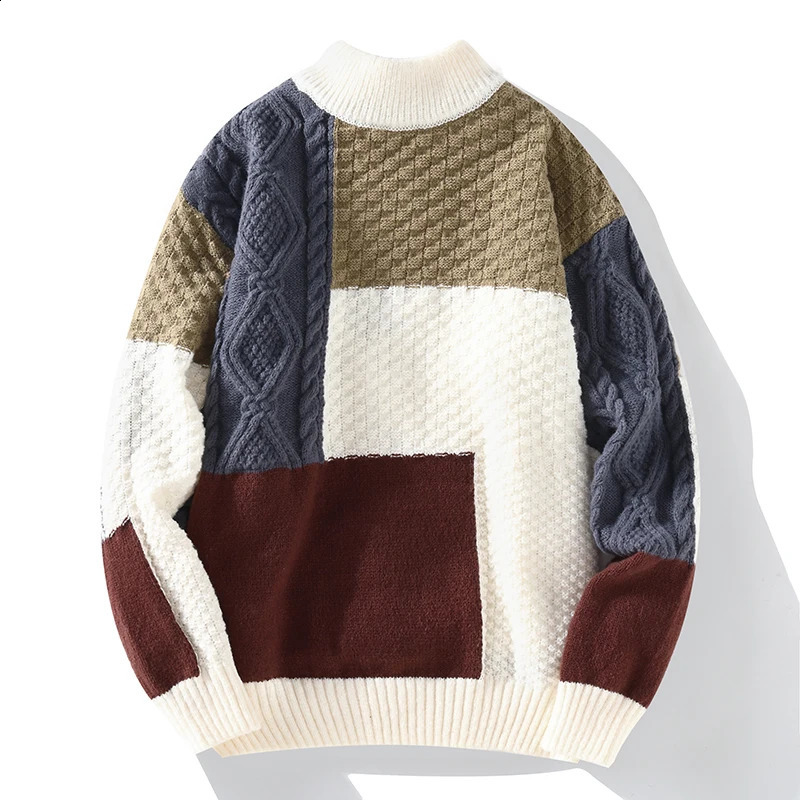 Japanese Vintage Sweater for Men Loose Fit Patchwork Knit Pullover Autumn Winter Casual Knitted Top Men Women Jumper 240821