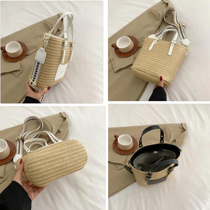 Totes Woven Straw Shoulder Bag Female Crossbody Bags For Women 2024 Designer Bucket Summer Beach Handbags Purse Travel Shopper 79b1