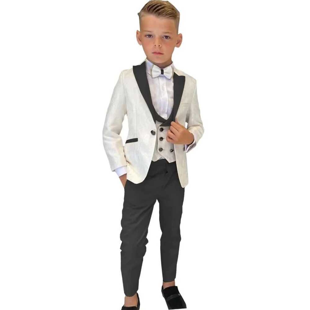 Suits Paisley White Boys Suit Set Wedding Guest Outfit For Kids Children Pantsuit Three Pieces Blazer Vest Pants Smart Stylish Tuxedo