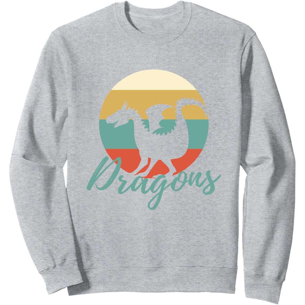 Long Sleeve Shirts for Men sweatshirt Retro Vintage Fierce Dragons Mythical Funny Gift Sweatshirt T shirt Tee Streetwear Casual tops clothes