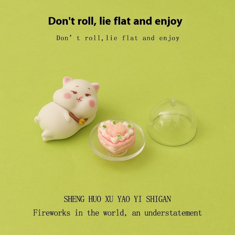 Creative cartoon cute lying cat mini box pink cake micro landscape scene home desktop decoration