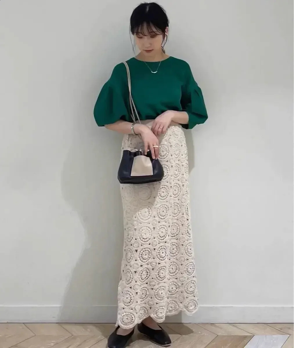Womens long hook hollow lace skirt womens long hook 240820