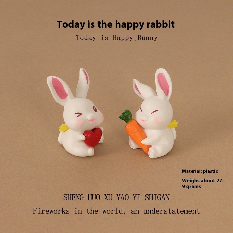 Creative Cute Mini Love Rabbit Wings Plastic Crafts Micro Landscape Home Decoration Car Ornament