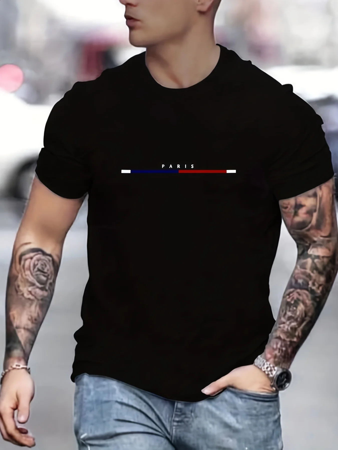 Mens 100 Cotton Paris Short Sleeve Tshirt Top Loose 240821