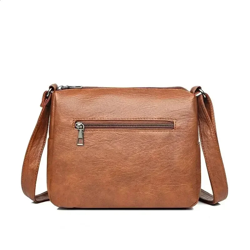 Vintage Women Shoulder Bag PU Soft Leather Crossbody Large Capacity Multipockets Messenger Lady Handbag Purse 240821