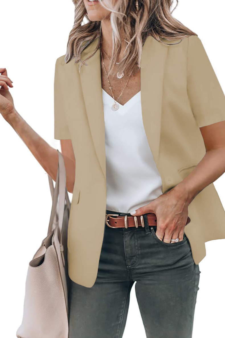 2023 Summer Women's Style Fashion Loose Small Solid Color Suit Collar Short Sleeve Coat Women