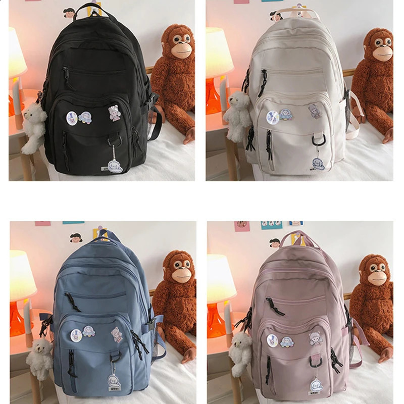 Fashionable college student backpack badge Rucksack girls school bag highcapacity womens cute casual travel Mochila 240820