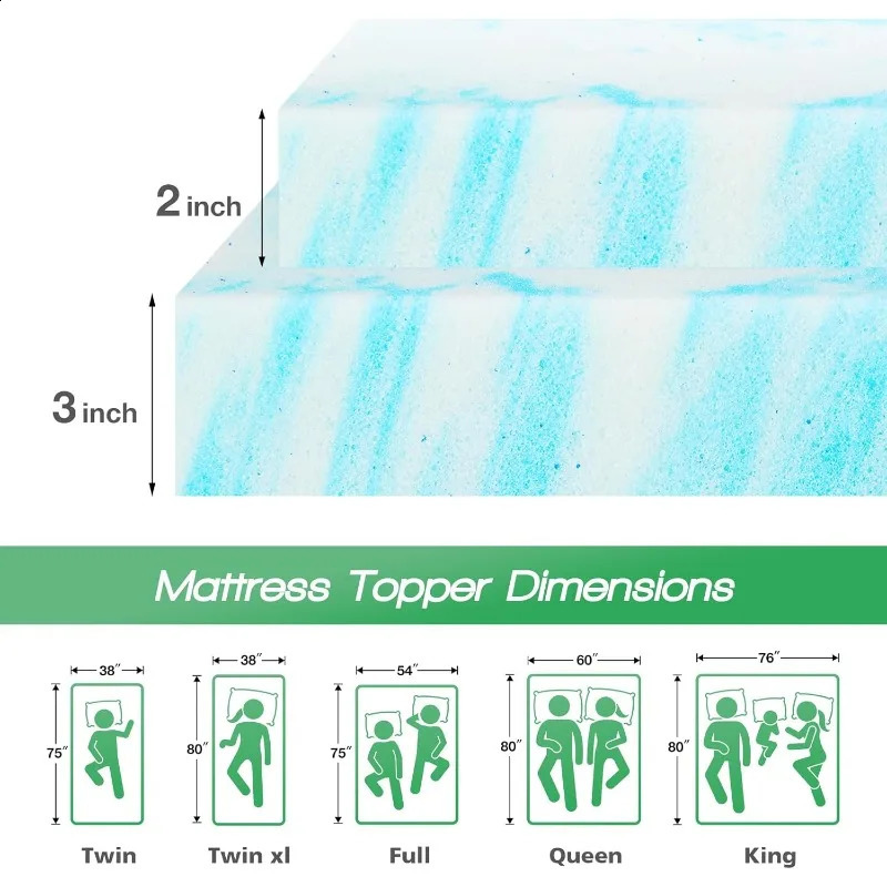 2 Inch Twin Mattress Topper Cooling Gel Memory Foam Bed for Size Pad CertiPURUS Certified 240820