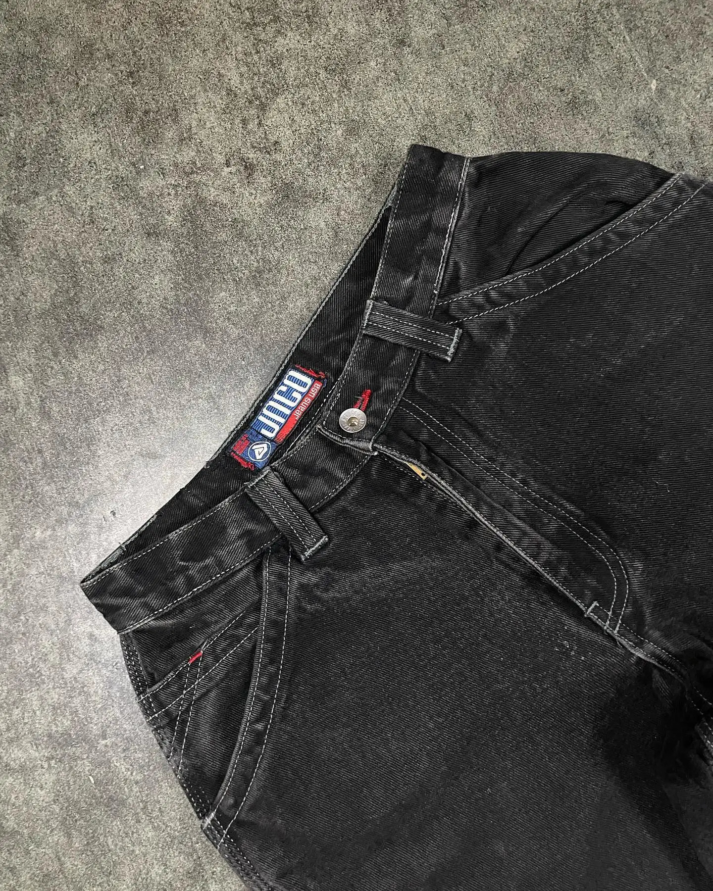 Baggy Jeans Mens Y2k Embroidery Harajuku Pattern Wide Leg Pants Casual Hip Hop Black Straight Denim Trousers Streetwear 240821