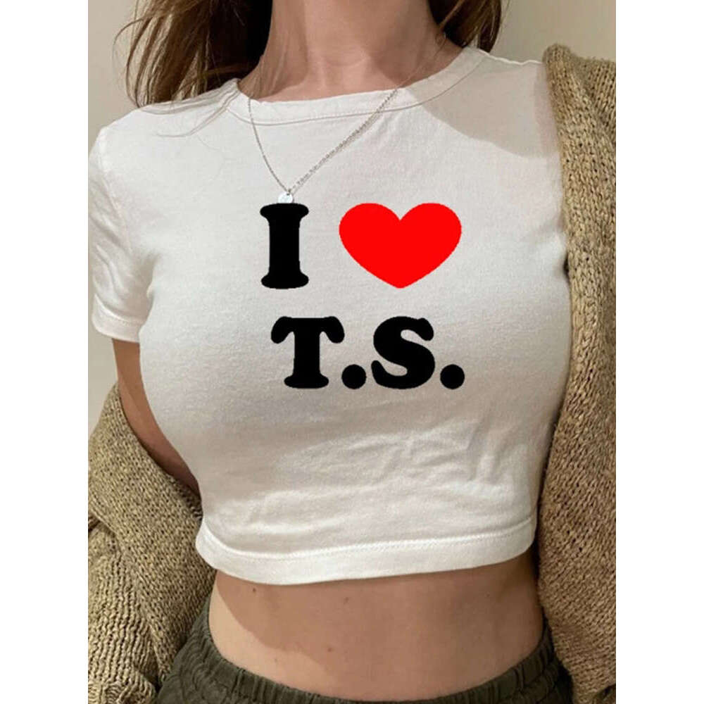 Love I S Cropped Tops for Women Summer Fashion Short Sleeve T Shirt Y2k Clothes Haruku Baby Graphic T-shirt Crop Top Tee ummer hort leeve hirt -shirt 