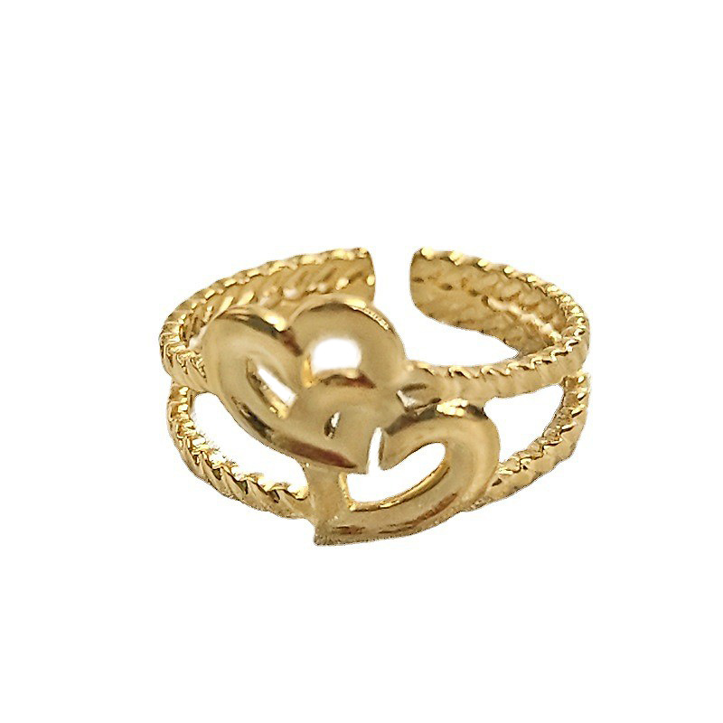 Stainless steel adjustable double girls' love ring wholesale niche and non fading