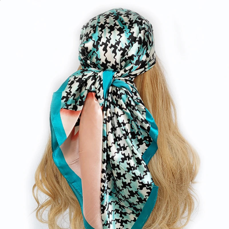 90 90cm Fashion Silk Scarf Headscarf Womens Retro Four Seasons Hair Foulard Bandana 240812