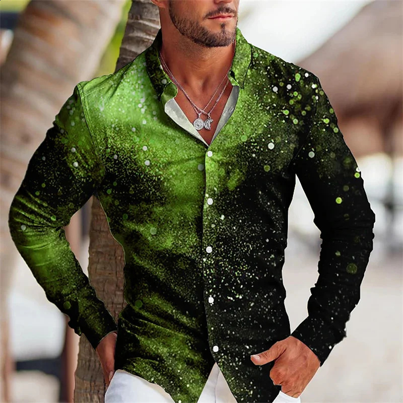 mens party shirt 3D gold printed long sleeved button top mens casual shirt plus size mens shirt 240821