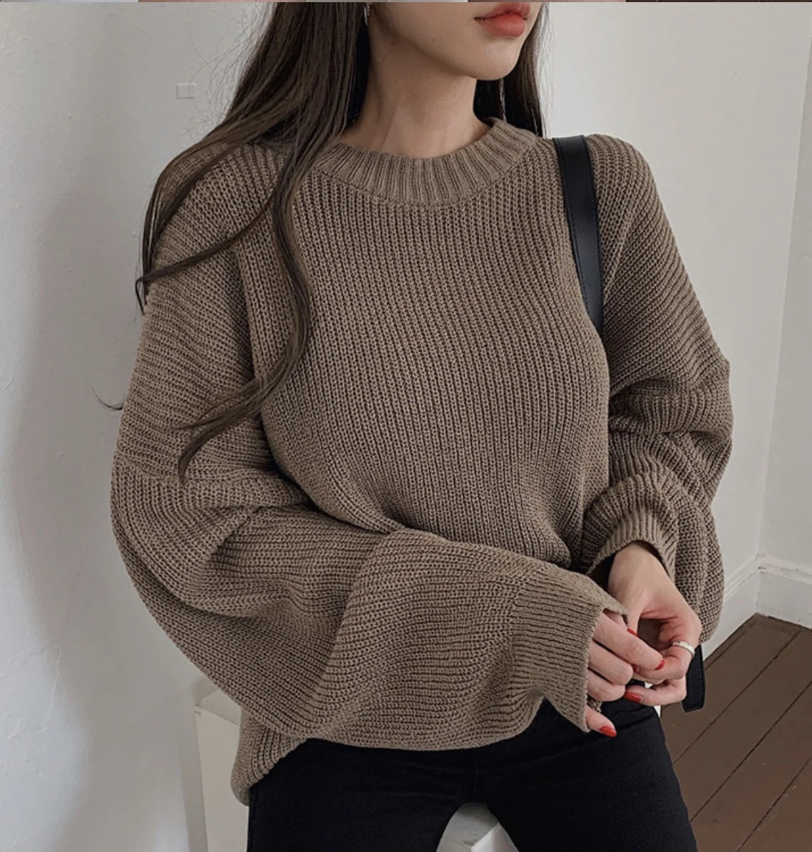 REALEFT Autumn Winter Oversized Womens Sweater Korean Elegant Solid Knitted Sweater Warm Female Pullovers Jumper 240820