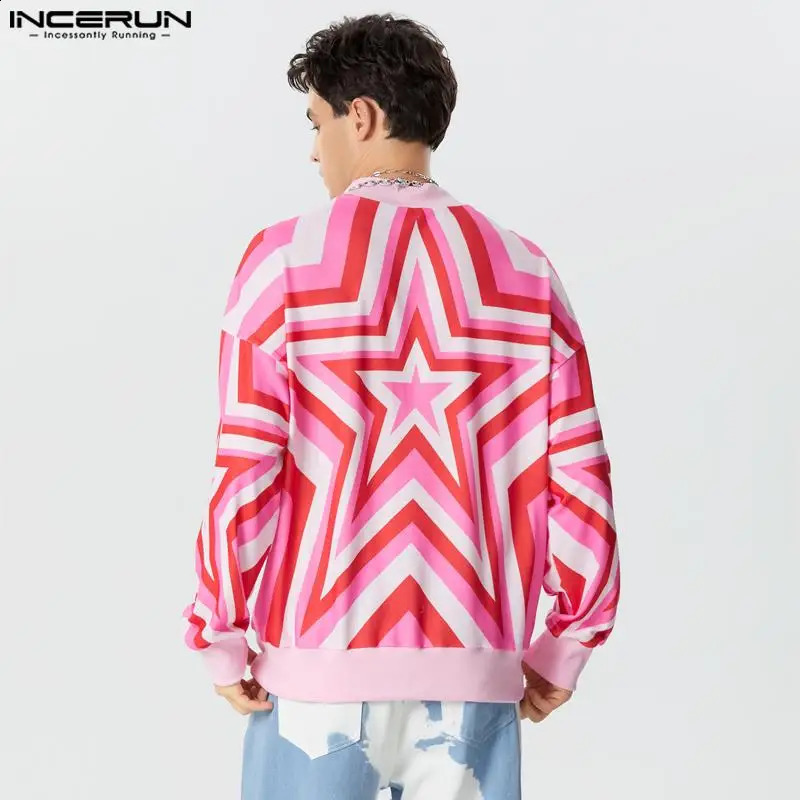 Fashion Handsome Mens Tops INCERUN Gradient Star Printed Pullover Casual High Neck Pullover Long Sleeved Sweater S-5XL 240821