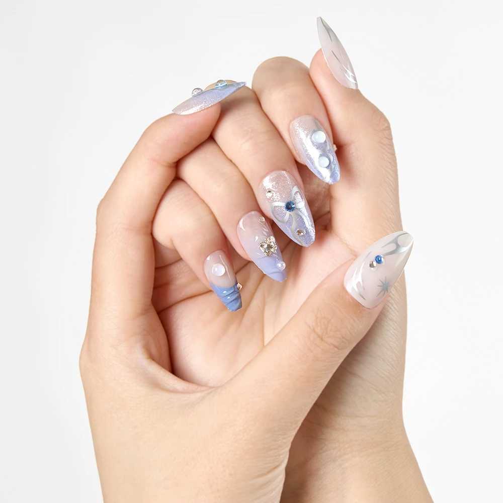 24pcs Sweet Cool y2k Style Ballet False Nails With Glue Acrylic Press on Nails Coffin Almond Full Cover Fake Nails Stick on NailXJ241025