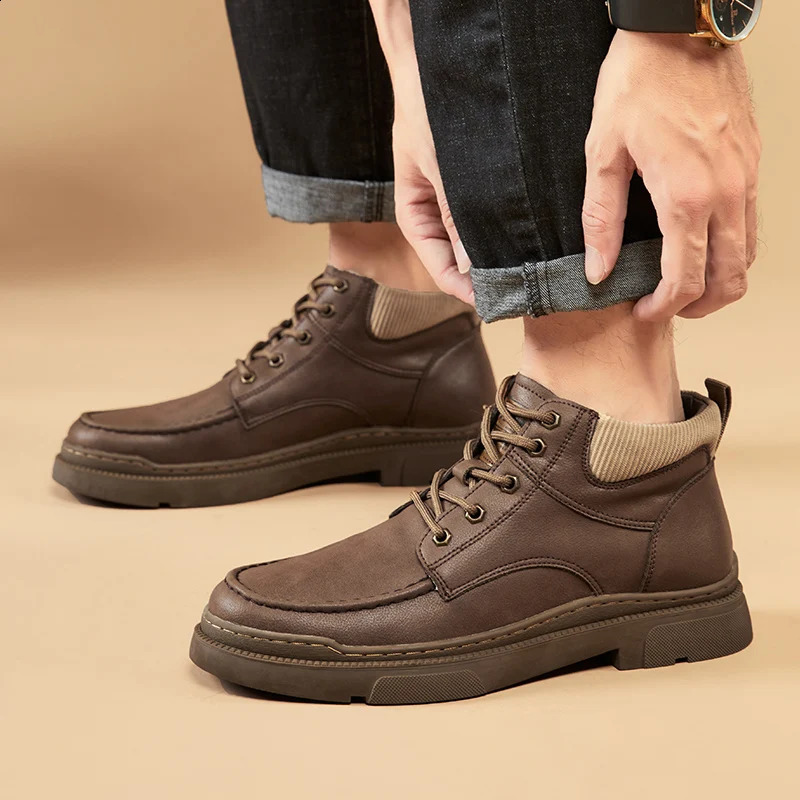 Outdoor autumn winter mens ankle boots comfortable walking sports shoes daily commuting casual shoes fashionable leather cowboy boots 240821