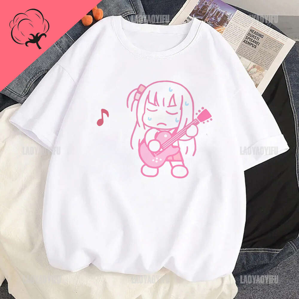 BOCCHI Anime THE ROCK Hitori Bocchi Tshirt Funny Cotton T-Shirt Kawaii Cartoon Unixex Shirt Gothic Y2k Men Women Clothing