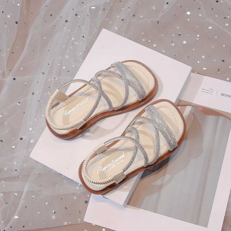 Beige/Black Girls Sandals with Buckle and Open Toes Anti slip sequins Summer PU Outdoor Girls Sandals Zapatillas Mujer W240821