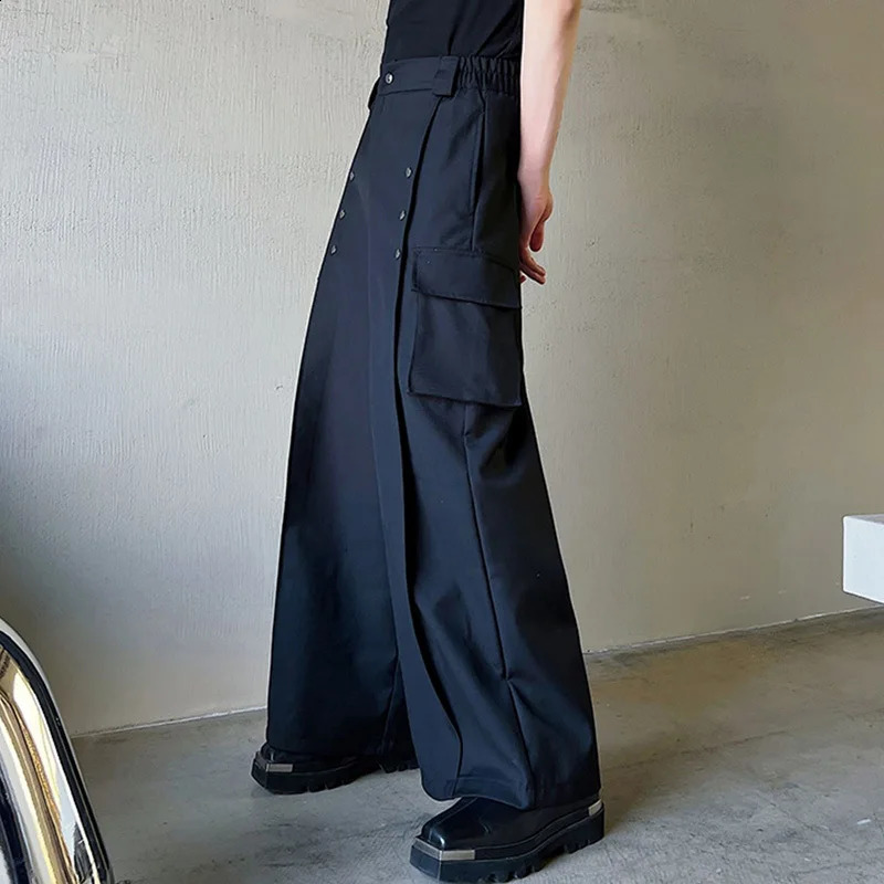 IEFB Mens Casual Wide Leg Trousers Korean Style High Waist Metal Piece Pocket Decoration Fashionable Pants 9A2104 240820