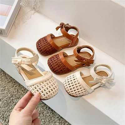 Girls Bow Non slip Soft Bottom Beige/Brown Closed Toe Sandals Boys Summer New Outdoor Casual PU Sandals Size 23-34 W240821