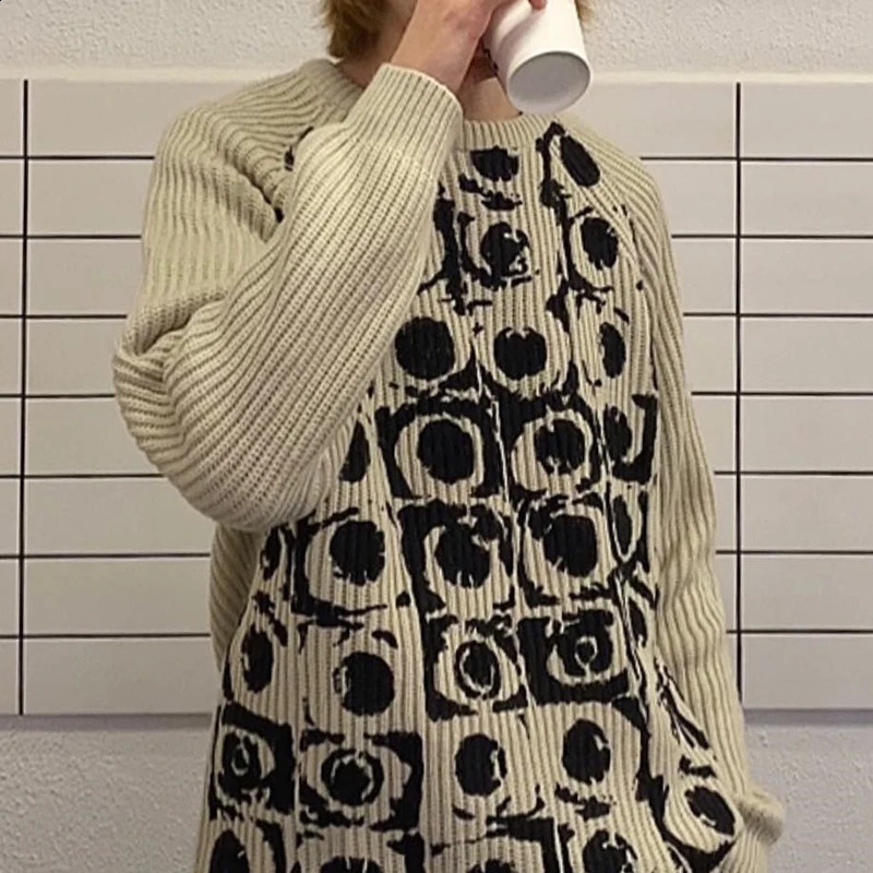 Womens Winter Sweater Hip Hop Casual Streetwear Sweater Y2k Retro Knitted Gothic Painting Knitted Vintage Aesthetics Pullove 240821
