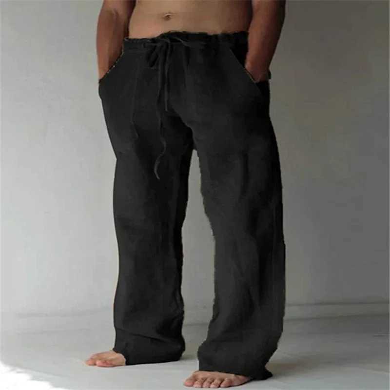 New mens solid color linen pants for autumn breathable solid color linen pants for fitness street wear S-3XLW240725