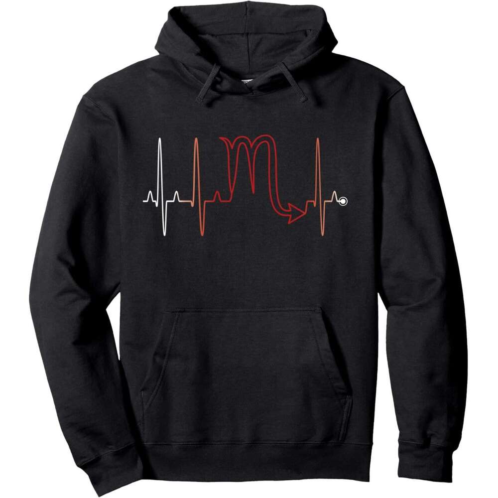 Hoodie for Mens Womens Scorpio Zodiac Sign Heartbeat October November Birthday EKG Pullover Hoodie Graphic Hoodies Sweatshirt Pullover Long Sleeve