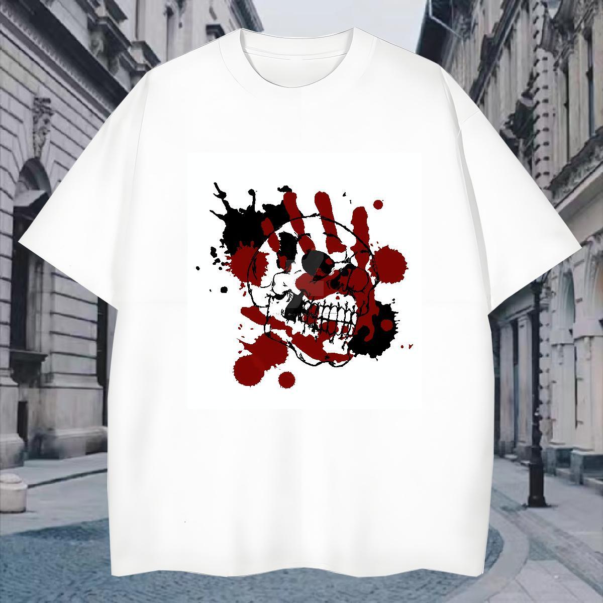 2024 Summer Mens Tshirts 230g Cotton Anime Printing Street scary Short Sleeve O-Neck Mens T Shirts Comfortable Black Oversized Tops