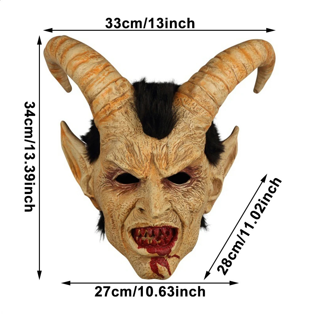 Mens Krampus Demon Mask Movie Cosplay Sheeps Horn Devil Head Cover Halloween Party Horror Dress Up Lucifer Demon Latex Masks 240820