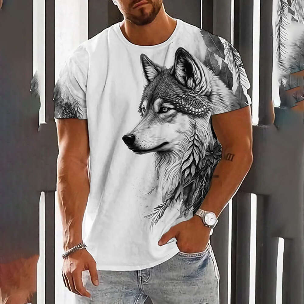printed 3D Wolf pattern summer outdoor casual men's T-shirt Loose comfortable sports short-sleeved street fashion crewneck top