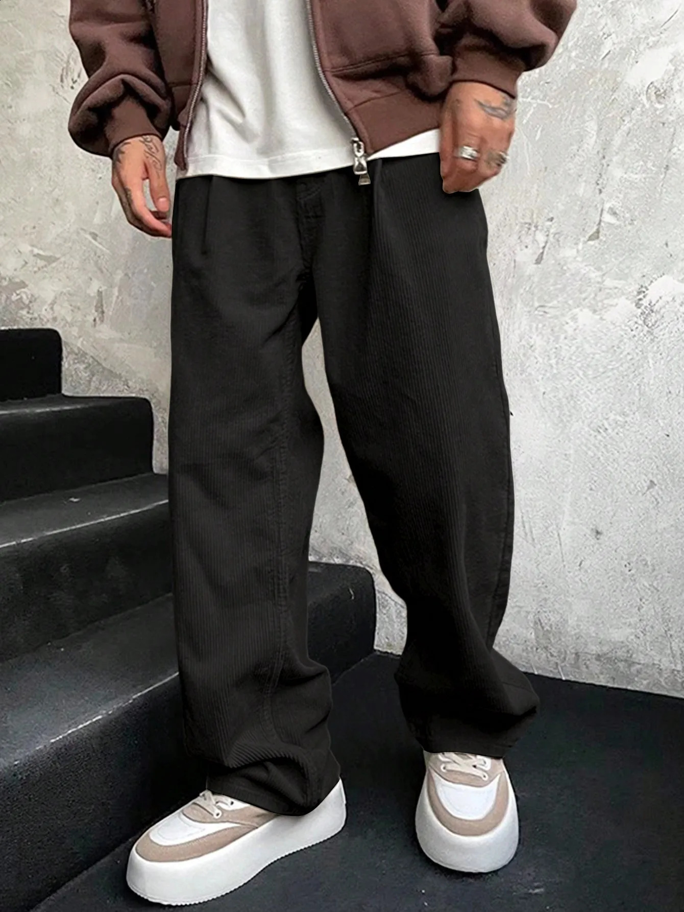Mens diagonal pocket Corduroy wide leg autumn pants 240821