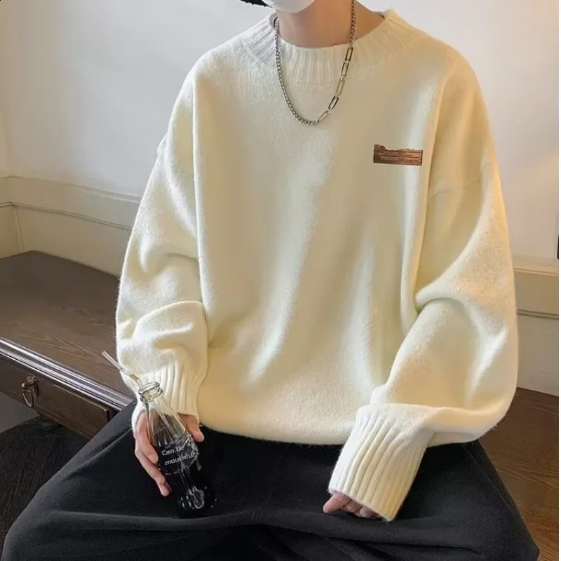 Trendy Round Neck Solid Color Sweater Mens Elegant Knitted Top Long Sleeve Casual Pullover Trendy Winter Wear 240821