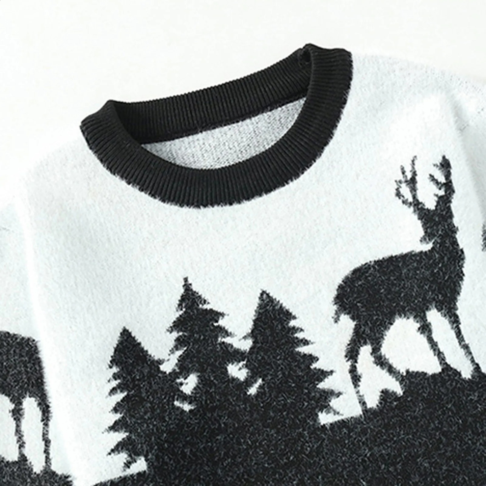 Christmas Casual Sweater Men Knitted Deer Korean Clothes Slim Tops Autumn Winter Long Sleeve Pullover 240821