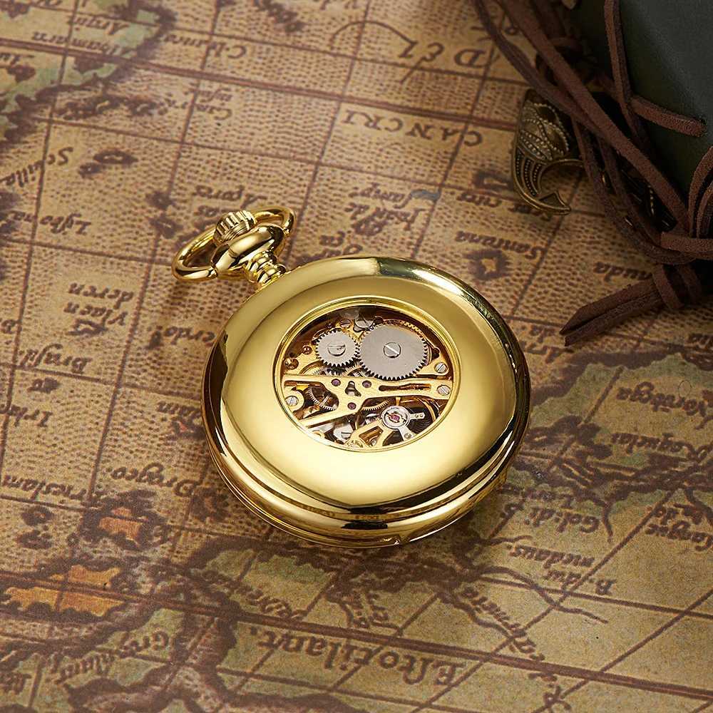Luxury OYW hand wrapped mechanical silver mens pocket watch skeleton dial steel necklace chain pendant retro dress Fob watch W240820