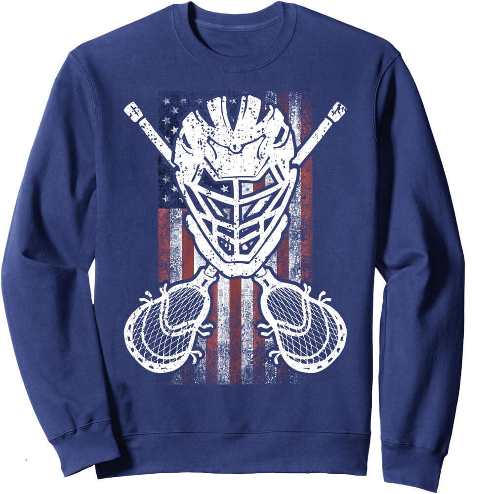 Long Sleeve Shirts for Men sweatshirt Lacrosse American Flag Stick and Helmet Funny Gift Sweatshirt T shirt Tee Streetwear Casual tops clothes