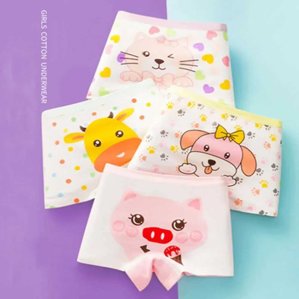 Girls 4 Pcs/lot Underwear Teenagers Panties Boxers Cartoon Printed Shorts for Kids 1-14Y Childrens Clothing Baby Cotton Briefs Y240821