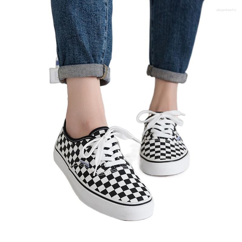 Casual Shoes Black And White Chessboard Plaid Canvas Summer Slip-on Lazy For Women Couple All-match Korean Style Student Single-layer