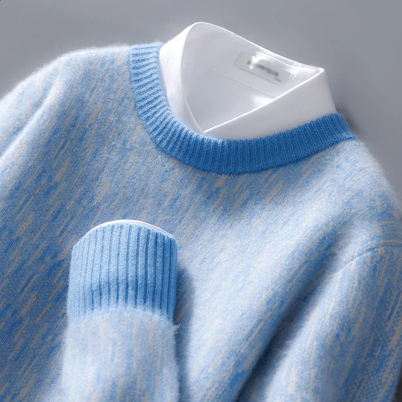 Autumn And Winter Cashmere Sweater Mens Round Neck Loose Pullover Wool Knitted Bottoming Shirt Business Sweater 240821