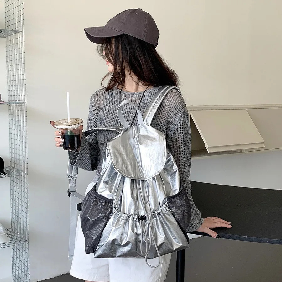 Preppy Style pleated womens backpack Korean niche design travel womens backpack Y2k girls school bag shoulder strap womens backpack 240808