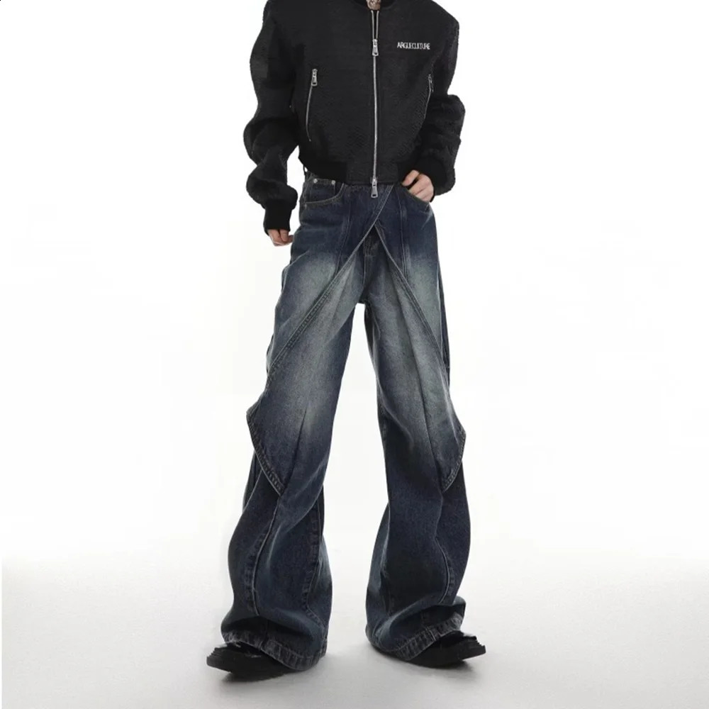 Men Casual Jeans Summer Heavy-Duty Old Washed Jeans Deconstructed Cut-Out n Gradient Color Flared Pants Wide-Leg Pants 240821