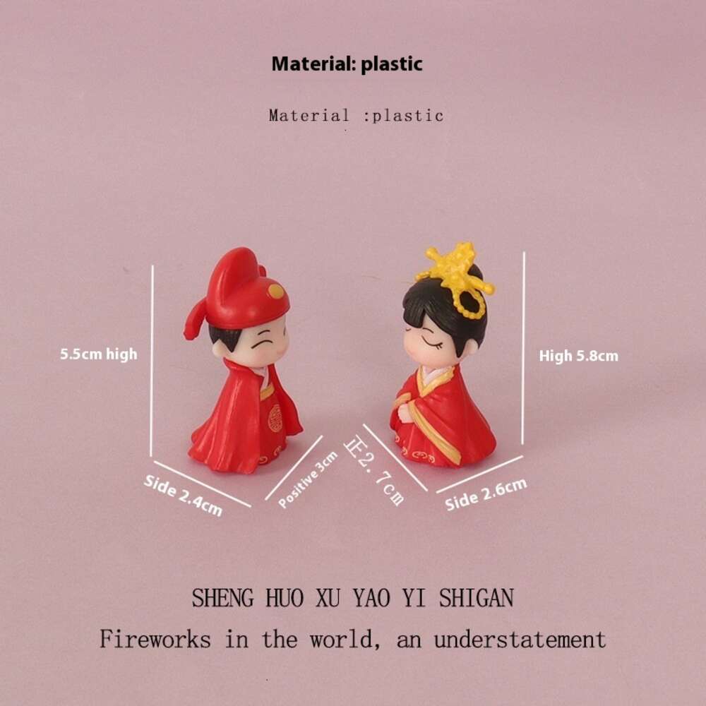 Plastic Creative Crafts Chinese Wedding Mini Bridal Groom Doll Miniature Home Scene Decoration Small Ornaments