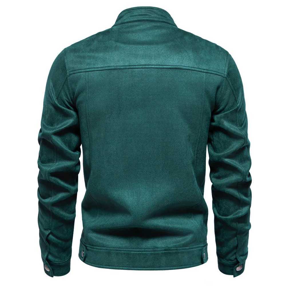 AIOPESON New Mens Stand Collar Zip Suede Jacket Fashion Casual Business Faux Leather Trucker Jackets Coat for MenXJ240820