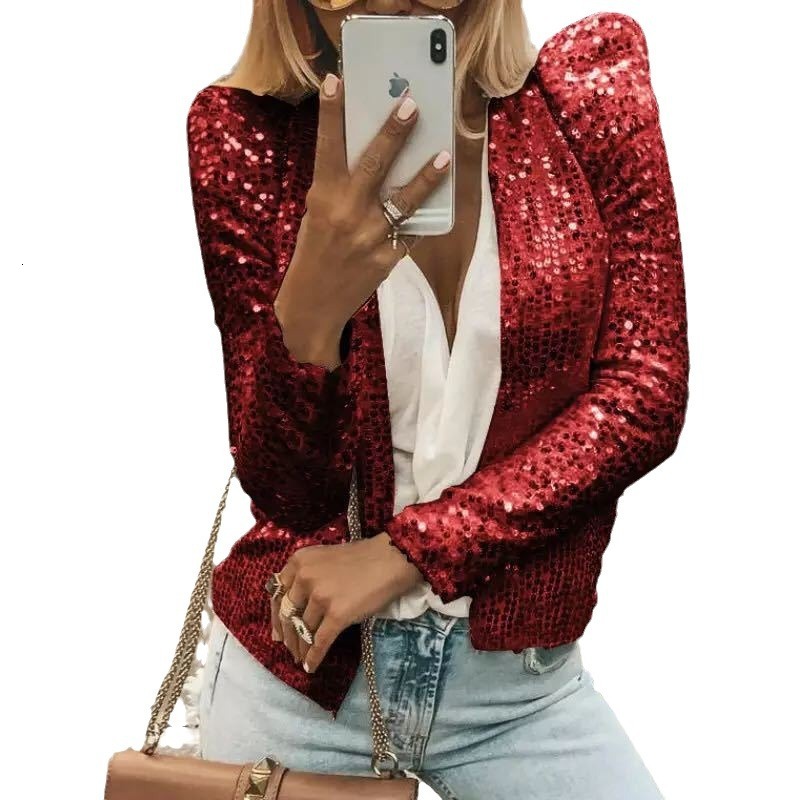 2024 Spring New Women's Fashion Stand up Collar Colored Sequin Short Casual Versatile Small Coat