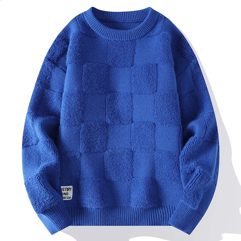 Men Harajuku Fashion Knitted Sweaters Hip Hop Streetwear Loose Plaid Pullover Oversized Casual O-Neck Men Vintage Sweaters 4XL-M 240821