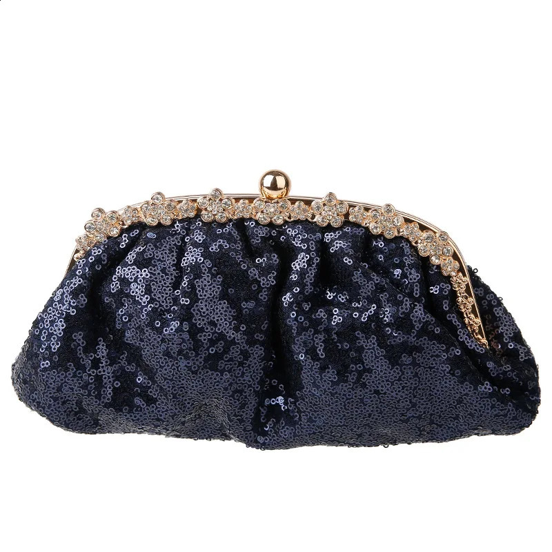 DHXJ Dark Blue Bag Women Bling Sequin Purses and Handbag Dias Womens Wallet Chain Shoulder Female Party Clutch 240820