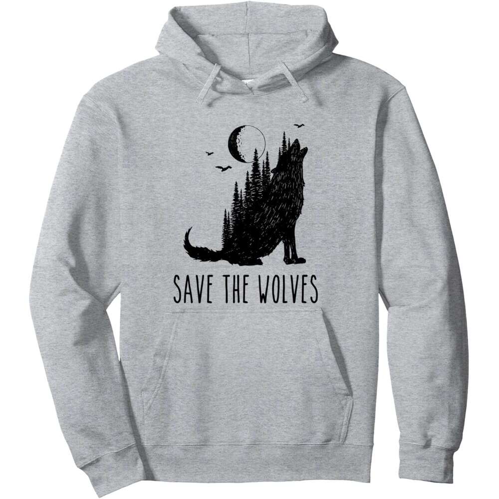Hoodie for Mens Womens Save The Wolves Earth Day Howling Wolf Nature Environment Pullover Hoodie Graphic Hoodies sweatshirt Pullover Long Sleeve