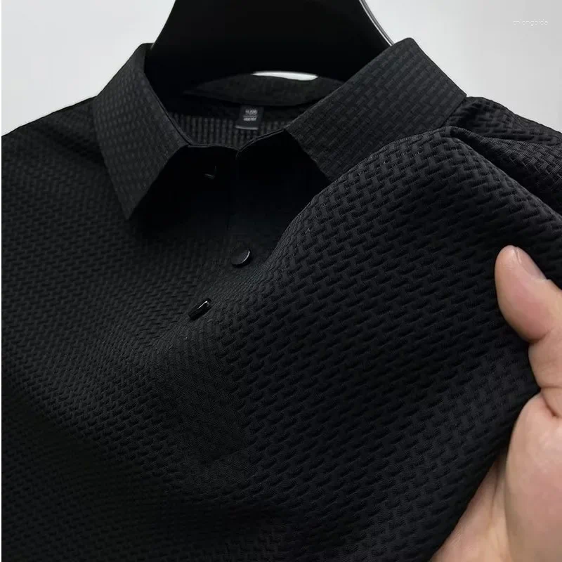 CNLONGBIDA Mens Polos Summer Casual Solid Color Polo Shirt Slim Fit Lapel Short Sleeve Top Versatile Collar For A Slimmer Silhouette