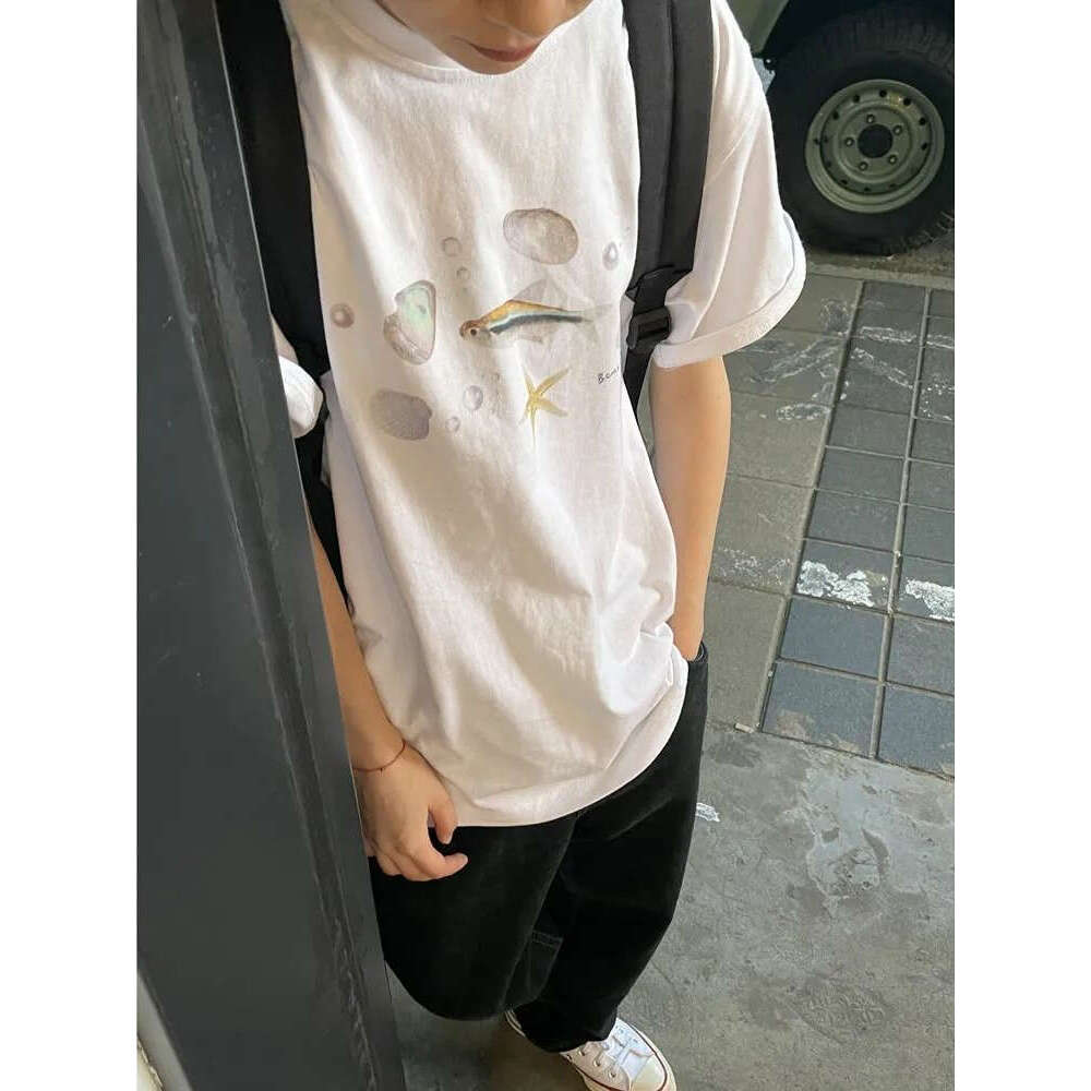 Fashion Korean Men T-shirt Animal Printed Short Sleeve Japanese Grunge Tee Fairycore Graphic Summer T Shirts Vintage